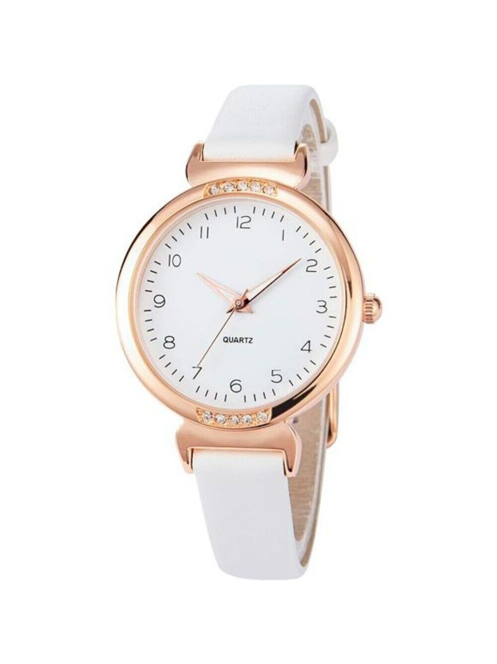 Womens Sport Watch White Rose Gold Analog Crystal Dial Leather Strap Quartz